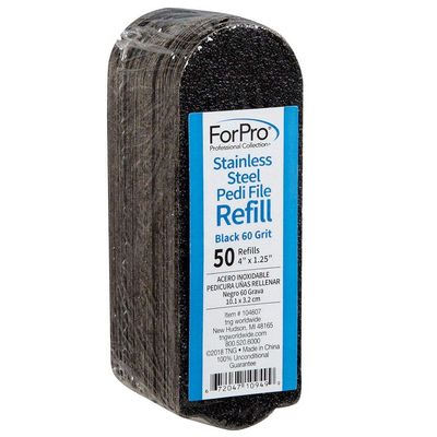 ForPro Professional Collection Stainless Steel Pedi File Refill, EZ-Strip Peel Pedicure Refill Pads, 1.25 W x 4 L, 50-Count (Black, 60 Grit)