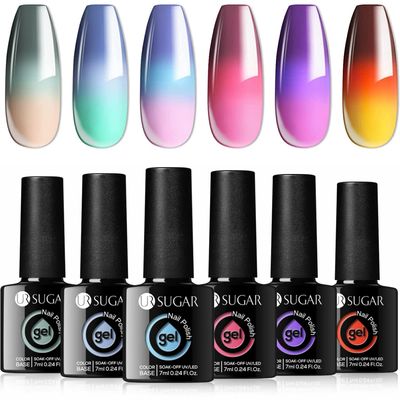 UR SUGAR Color Changing Gel Nail Polish Set, 6 Colors Temperature Red Pink Purple Mood Changing Long Lasting Soak Off Manicure DIY Home Kit for Women