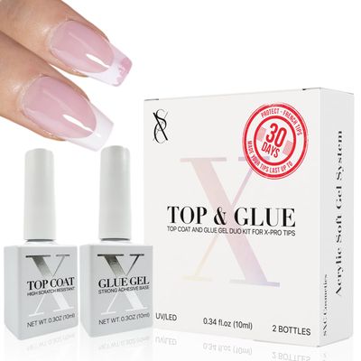 SXC Cosmetics X-Pro Tips Top Coat &amp; Glue Gel Duo Set - Achieve Perfect French Acrylic Nails with Ease
