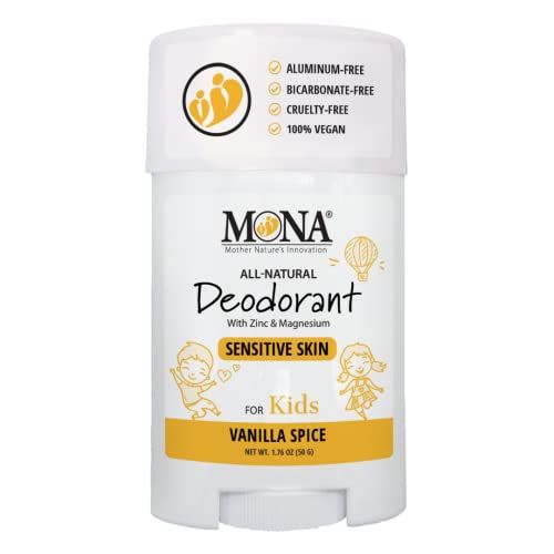 MONA BRANDS 100 Natural Deodorant for Kids | For Girls &amp; Boys | Sensitive Skin | No Baking Soda | No Aluminum | Vegan, Non-GMO, Gluten and Cruelty free (VANILLA SPICE 1.76 Oz)