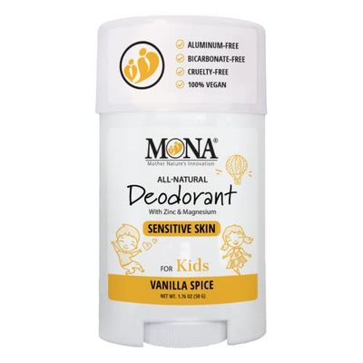 MONA BRANDS 100 Natural Deodorant for Kids | For Girls &amp; Boys | Sensitive Skin | No Baking Soda | No Aluminum | Vegan, Non-GMO, Gluten and Cruelty free (VANILLA SPICE 1.76 Oz)