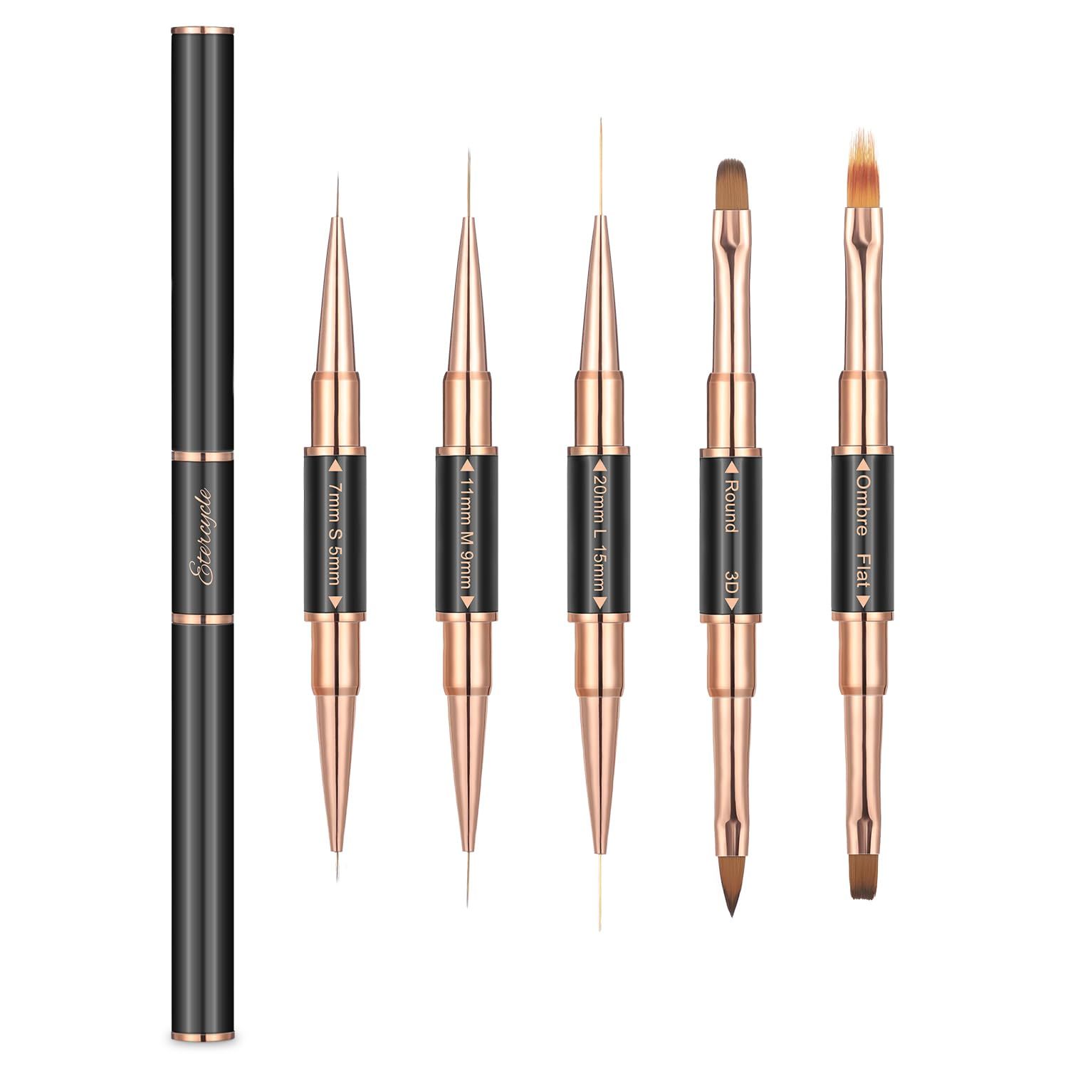 Double-Ended Acrylic Nail Art Brushes Set, Etercycle Gel Polish Nail Art Design Pen Painting Tools Nail Art Liner Brush and Nail Dotting Pen for Acrylic Application Salon at Home DIY Manicure (blac...