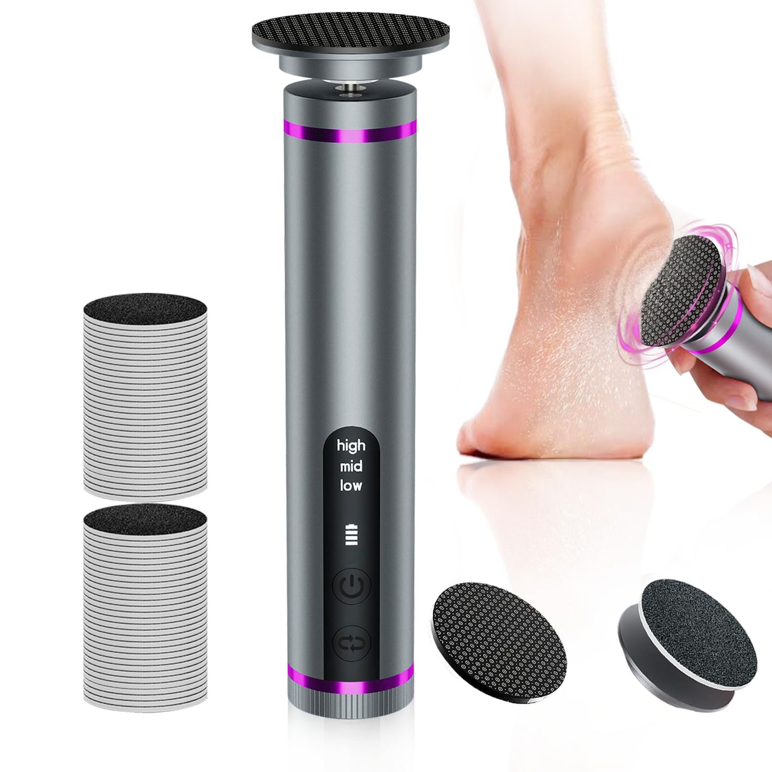 Electric Callus Remover for Feet, 3 Speeds Electric Foot Callus Remover with Powerful Brushless Motor, 2600mAh Runs for 7Hours, Washable Nano Glass Head, 60 Pcs Sandpaper Discs, Gift for Women &amp; Men