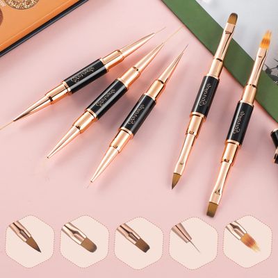 Double-Ended Acrylic Nail Art Brushes Set, Etercycle Gel Polish Nail Art Design Pen Painting Tools Nail Art Liner Brush and Nail Dotting Pen for Acrylic Application Salon at Home DIY Manicure (blac...