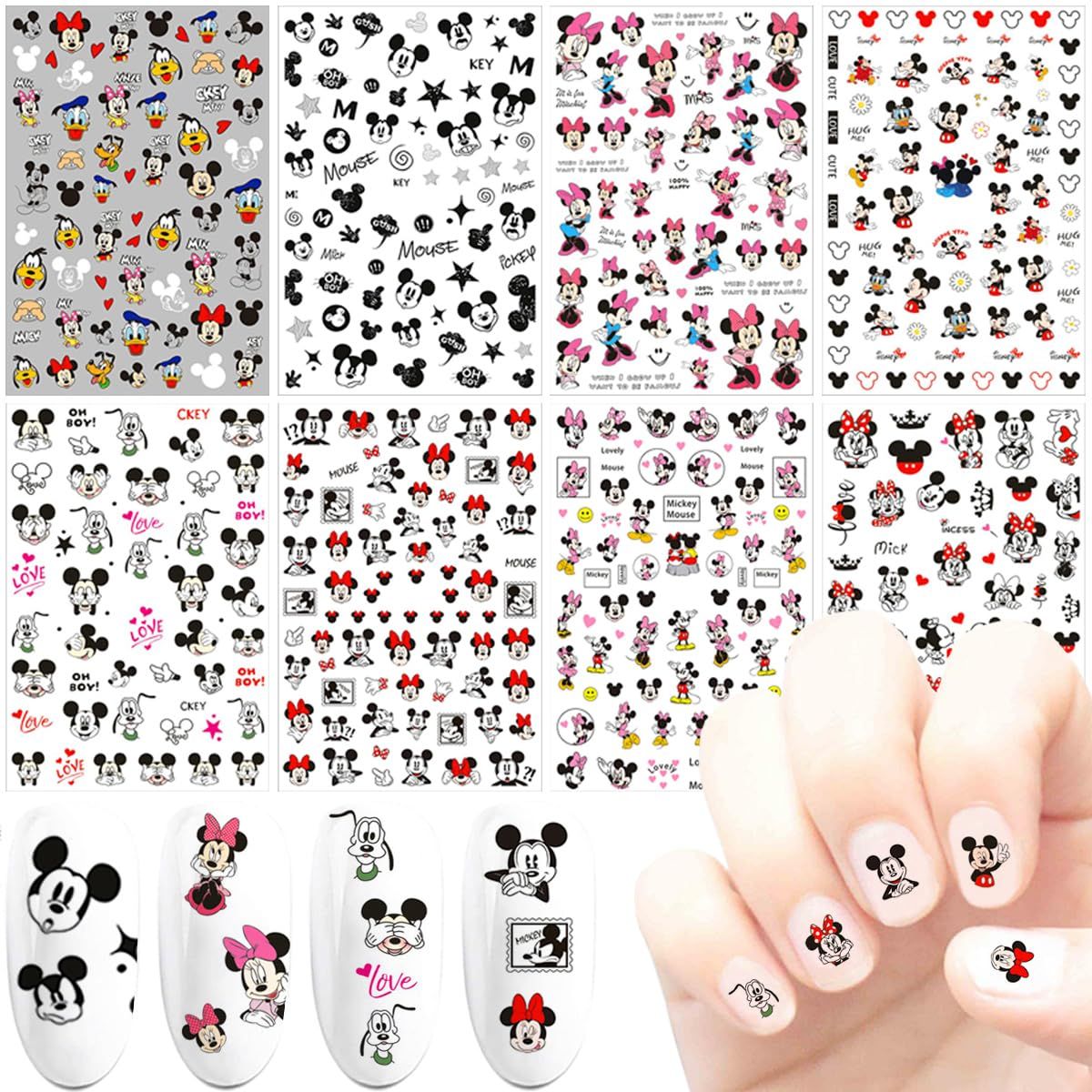 8pcs 3D Cute Nail Art Stickers Self Adhesive Nail Decals Cartoon Nails Art Supplies Designer Nails Stickers for Women Girls Kids Nail Decoration Cute Nail Design Party Gifts Manicure Decor