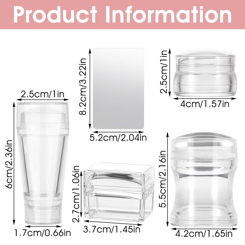 JIYIN 4 PCS Nail Stamper, French Nail Art Stamper Set Clear Silicone Stamping Jelly with 4 Scrapers Transparent Round Rectangular Double Head Stamping for DIY Nails Art Manicure