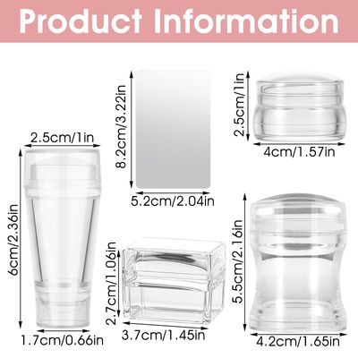 JIYIN 4 PCS Nail Stamper, French Nail Art Stamper Set Clear Silicone Stamping Jelly with 4 Scrapers Transparent Round Rectangular Double Head Stamping for DIY Nails Art Manicure