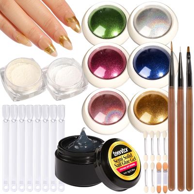 Teenitor Chrome Nail Powder With 3D Gel, Gold and White Pearl Finish - Nail Art Tools and Supplies