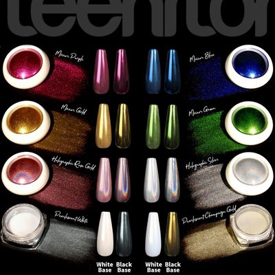 Teenitor Chrome Nail Powder With 3D Gel, Gold and White Pearl Finish - Nail Art Tools and Supplies