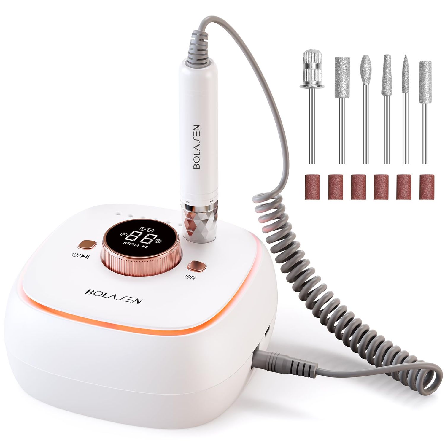 BOLASEN 40000RPM Professional Brushless Nail Drill, 7800mAh Rechargeable Cordless Electric Nail File, Fast Removal Nail Drill for Acrylic Gel Nail, Auto Start-Stop, Perfect for Salon Use, HaloDrill 10