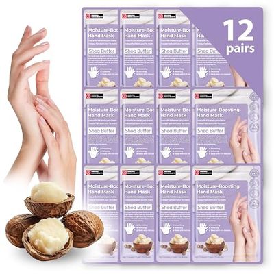 Innerest 12 Pairs Original Derma Beauty Hand Mask Bulk Moisturizing Hand Gloves for Dry Hands Nail Care Essential (Shea Butter)