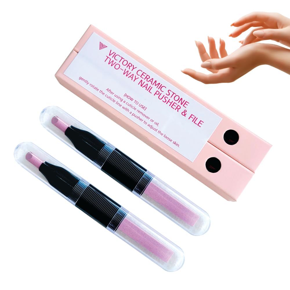 VICTORY NAIL 2PCS Victory Ceramic Stone Two-Way Nail Pusher &amp; File (Black) Cuticle Trimmer Manicure Tools Professional Nail File Pumice Fingernail Files