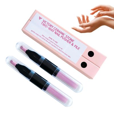 VICTORY NAIL 2PCS Victory Ceramic Stone Two-Way Nail Pusher &amp; File (Black) Cuticle Trimmer Manicure Tools Professional Nail File Pumice Fingernail Files