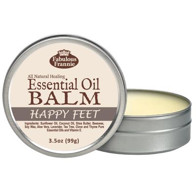 Fabulous Frannie Happy Feet All Natural Essential Oil Healing Balm made with Sunflower Oil, Coconut Oil, Shea Butter, Beeswax, Soy Wax, Aloe Vera and Pure Essential OIls 3.5oz Tin