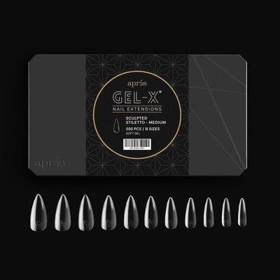 Apres Gel-X Sculpted Stiletto Medium Tip Box | 500pc Gel-X Tips, 11 Sizes 00-9, Premium Quality
