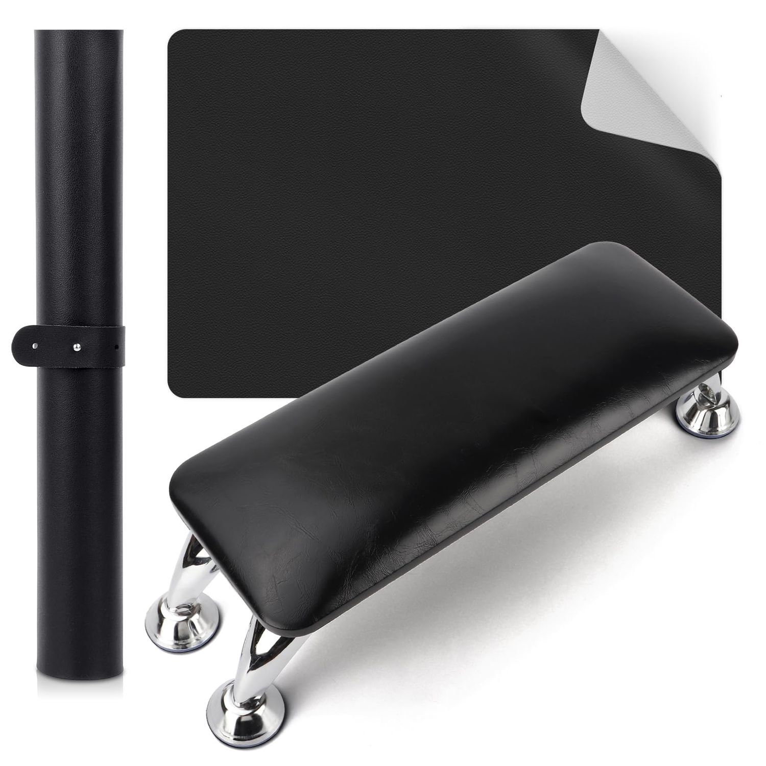 Nail Arm Rest for Acrylic Nails with Nail Table Mat, Microfiber Leather Nail Hand Rest Cushion for Nails, Soft Hand Pillow Footstool with Foldable Nail Art Hand Rest Pad for Nail Tech Use (Black)