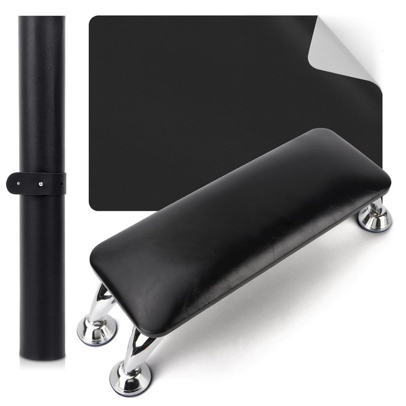 Nail Arm Rest for Acrylic Nails with Nail Table Mat, Microfiber Leather Nail Hand Rest Cushion for Nails, Soft Hand Pillow Footstool with Foldable Nail Art Hand Rest Pad for Nail Tech Use (Black)