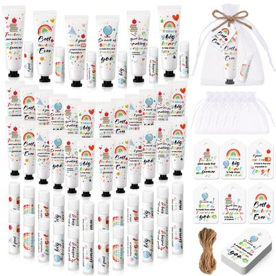 Dimsile 24 Set Appreciation Gifts Bulk Lip Balm Hand Cream Teacher Gift with Cards Organza Bags Travel Size Moisturizing Hand Lotion Thank You Gifts for Coworkers Teacher Employee Nurse