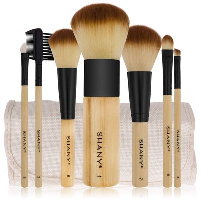 SHANY Bamboo Makeup Brush Set - Vegan Professional Makeup Brushes With Premium Synthetic Hair &amp; Cotton Pouch for Easy Brush Storage - 7pc
