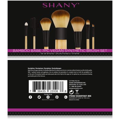 SHANY Bamboo Makeup Brush Set - Vegan Professional Makeup Brushes With Premium Synthetic Hair &amp; Cotton Pouch for Easy Brush Storage - 7pc