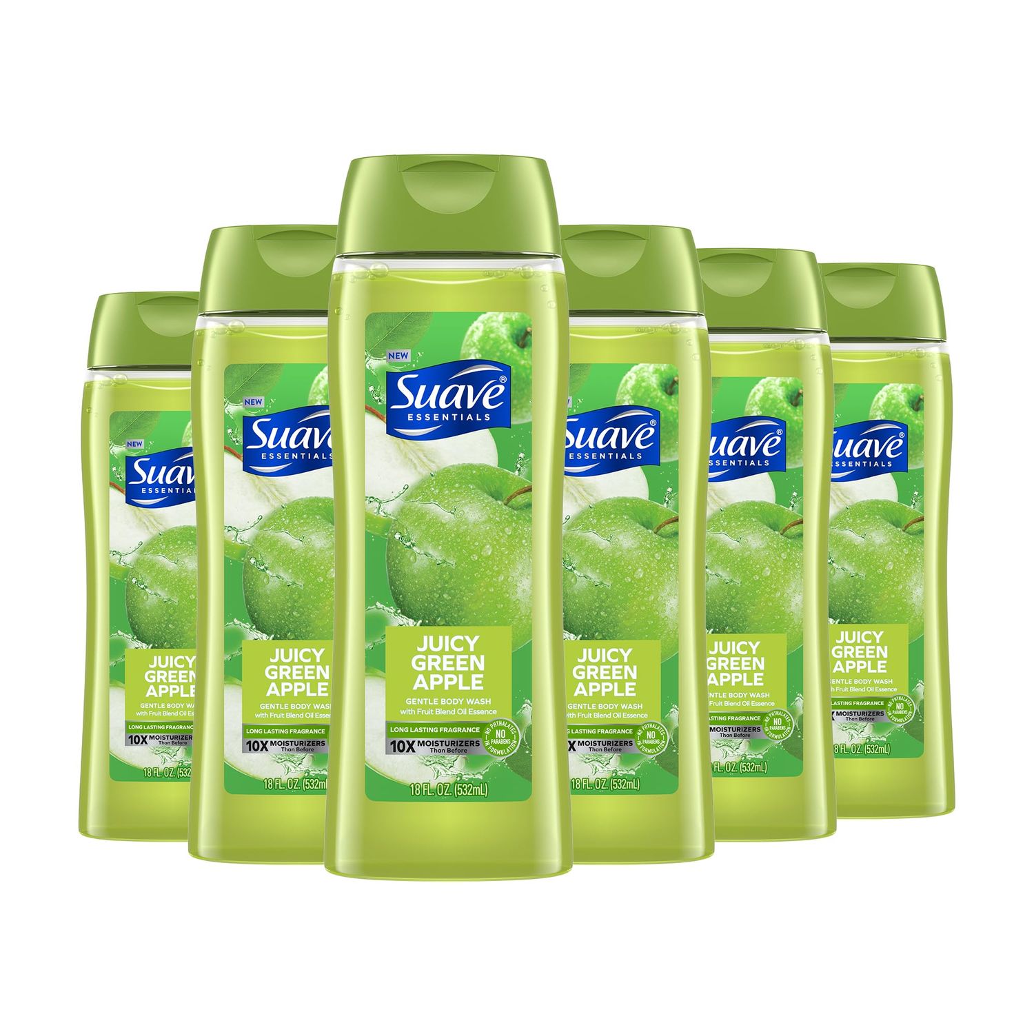 Suave Moisturizing Body Wash, with Juicy Apple and Vitamin E Extract, No Parabens, No Phtahaltes, 18 Oz Pack of 6
