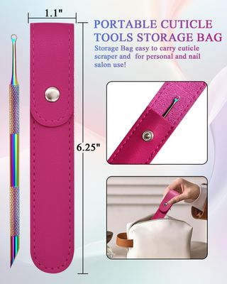 Dual Ended Cuticle Remover, Pre-treatment Cuticle Pusher with Loop Cuticle Pusher Removing, Stainless Steel Cuticle Nail Tool with 100/240 Grit Nail Files and 1p Storage Bags, For Salon & Home Use