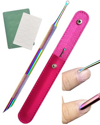 Dual Ended Cuticle Remover, Pre-treatment Cuticle Pusher with Loop Cuticle Pusher Removing, Stainless Steel Cuticle Nail Tool with 100/240 Grit Nail Files and 1p Storage Bags, For Salon &amp; Home Use