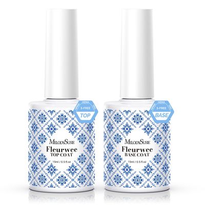 MelodySusie Fleurwee Hema Free Gel Polish Top Coat and Base Coat Set Clear Gloss Shiny Top Coat No Wipe Base Coat Long Lasting Soak Off UV Gel Nail Polish Beauty Gifts for Women