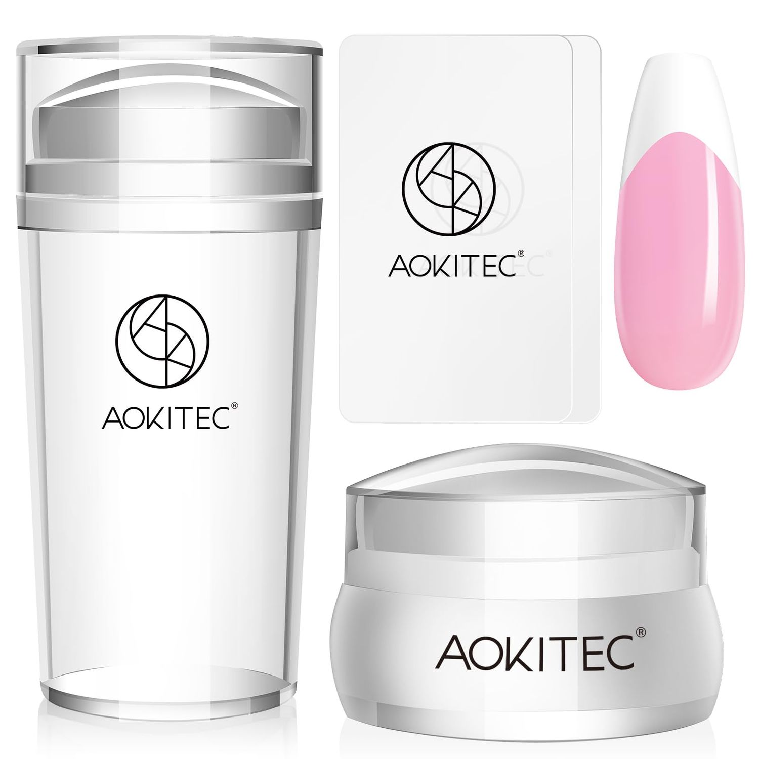 Aokitec French Tip Nail Stamper Kit - 4PCS Silicone Stamper for Nails with Scrapers and Designs for French Manicure
