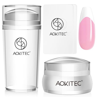 Aokitec French Tip Nail Stamper Kit - 4PCS Silicone Stamper for Nails with Scrapers and Designs for French Manicure