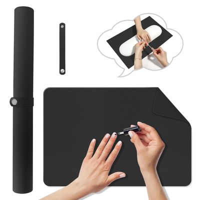 Diesisa Nail Art Table Mat,Foldable Nail Arm Rest Pad for Nails,Soft Microfiber PU Leather Nail Mat for Table,Waterproof Manicure Pad,Nail Table Pad for Nail Technician Salon Home-Black
