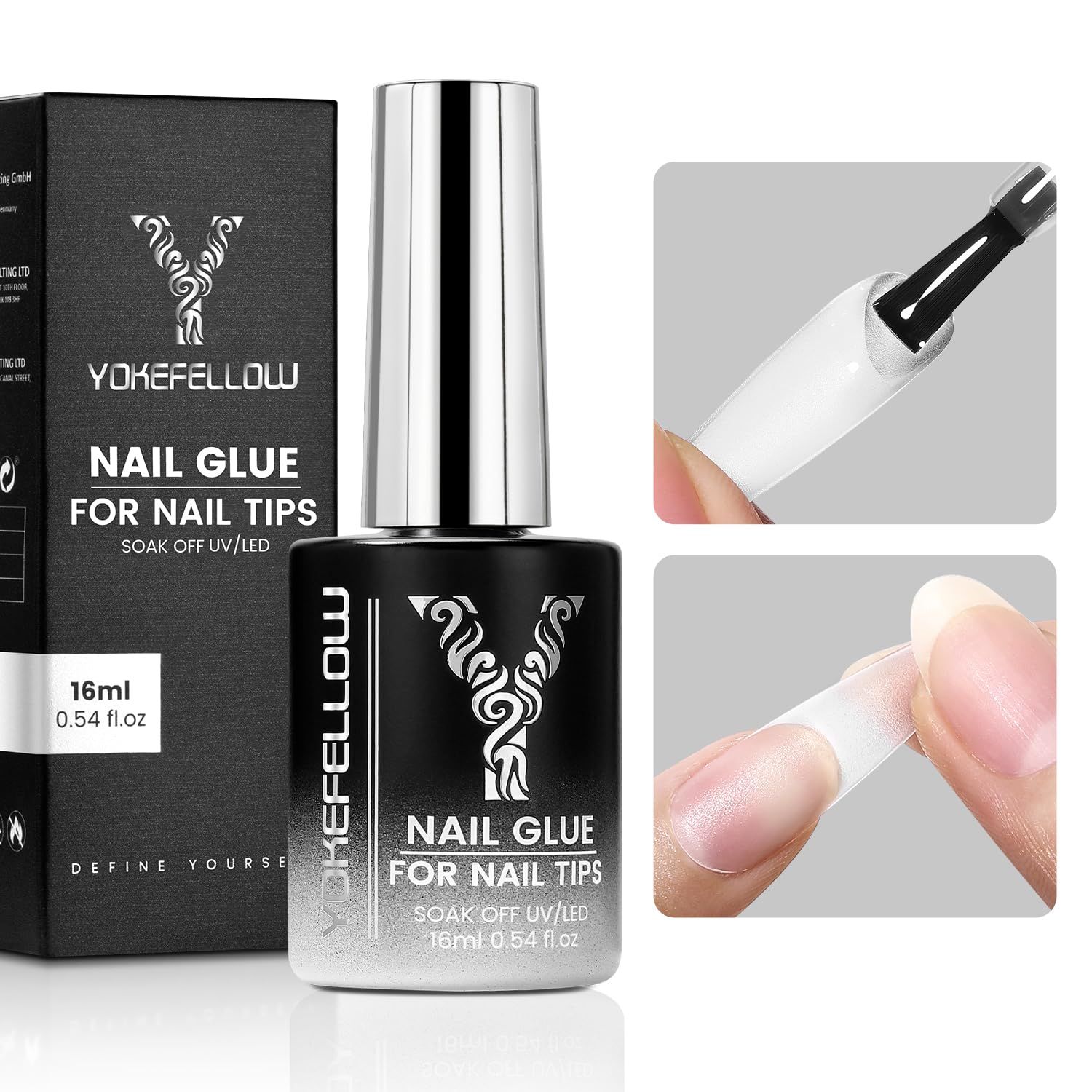YOKE FELLOW Nail Glue for Nail Tips 6 In 1 Hema Free Nail Glue for Acrylic Nails Extension and Clear Fake Nail Tips Press On Nails for Gel, Base Coat, Nail Repair Treatment,16ML