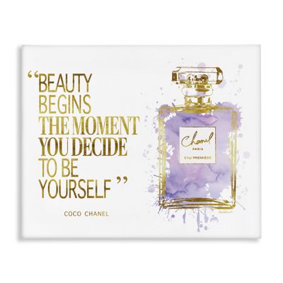 Stupell Industries Beauty Begins Designer Quote Purple Glam Perfume Bottle, Design by Amanda Greenwood, 20 x 16