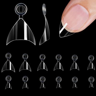 Soft Gel Nail Tips Short Stiletto 600Pcs Half Cover Pre Etched Acrylic Clear Press On Nails for Extension Nail Manicure Home DIY Salon Supplies, 12 Sizes with Box, Removable Number Handle, BlueZOO
