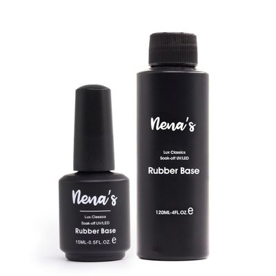 Nenas Elastic Rubber Base Coat Set - 15 mL / 0.5 fl oz Bottle 120 mL / 4 oz Refill | UV/LED Curable Correcting Base with Enhanced Adhesion, Soak Off Formula for Professional Nails