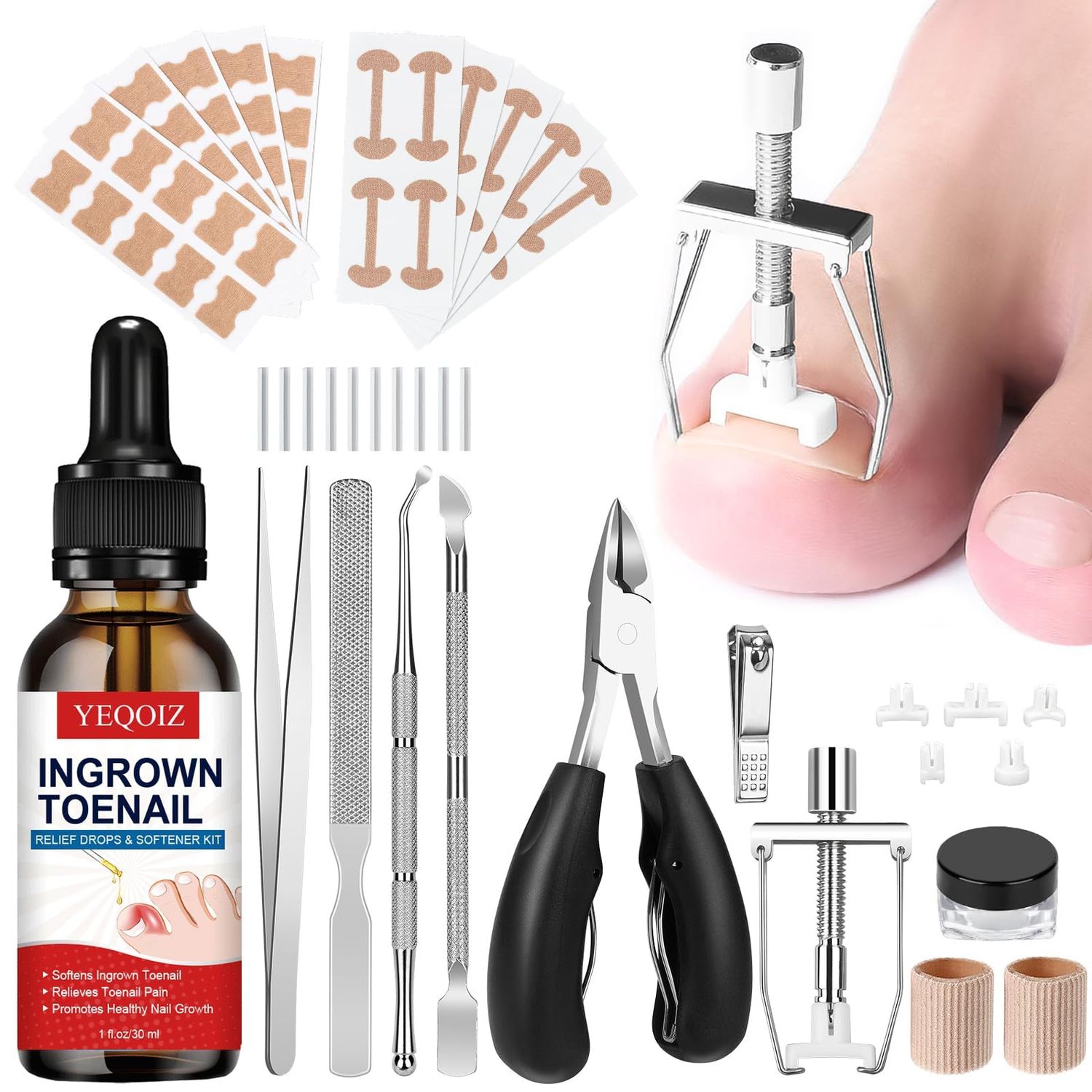 Ingrown Toenail Treatment Tool Kit, Ingrown Toenail Removal Kit with Ingrown Toenail Corrector, Ingrown Toenail Drops, Corrector Patch, Toenail Clipper, Nail File Lifter Tools