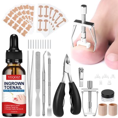 Ingrown Toenail Treatment Tool Kit, Ingrown Toenail Removal Kit with Ingrown Toenail Corrector, Ingrown Toenail Drops, Corrector Patch, Toenail Clipper, Nail File Lifter Tools