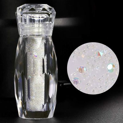 1 Bottle Micro Pixie Beads Gravel Nail Crystals For Nails Colorful Multicolor Micro Strass Glass Caviar Beads Nail Art 3D Decorations (Crystal)