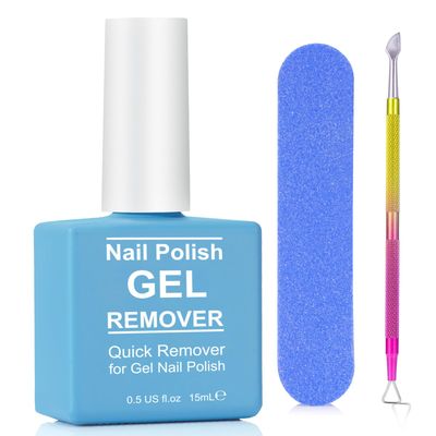 Gel Polish Remover for Nails, Professional Gel Nail Polish Remover with Nail File &amp; Nail Polish Scraper, Easily &amp; Quickly Remove Nail Polish in 3-5 Minutes