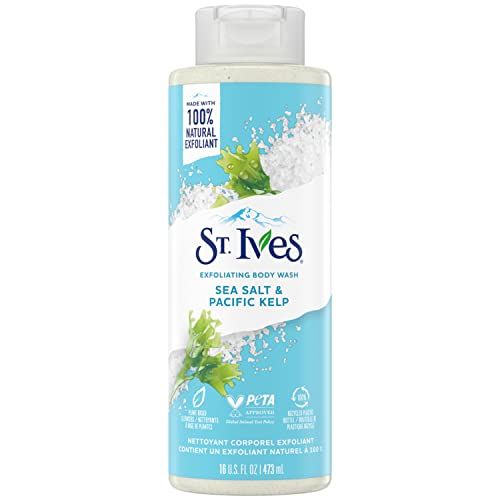 St. Ives Exfoliating Body Wash - Sea Salt &amp; Pacific Kelp Scrub, Natural Body Wash, Body Soap, or Hand Soap with Plant-Based Exfoliants for Glowing Skin, 16 Ounces
