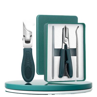 Professional Ingrown Toenail Clippers Set, Beveled Eagle Beak Design, Nail File Nail Tear Tool 3-Piece (Green)