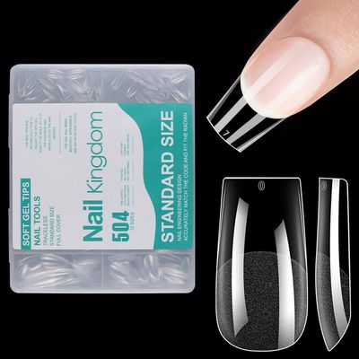 Sturdy Soft Gel Square False Nail Tips Kit 504Pcs Medium Full Cover Acrylic Nails, Clear Press On Nails for Extension Nail Manicure Home DIY Salon, Beginners Practice Tech Nails Supplies, BlueZOO