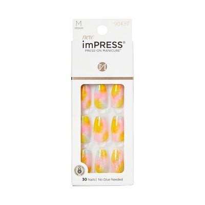 KISS imPRESS No Glue Press-On Nails Includes 30 Nails, Prep Pad, 1 Manicure Stick, 1 Mini File_ Candy Syrup