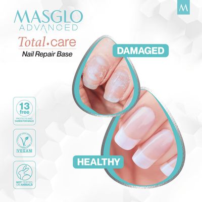 MASGLO Advanced Nail Recovery Base, Strengthening & Thickening Treatment, Fast-Drying Total Care Formula, Tea Tree Oil Plant Proteins, Vitamin-Enriched Hydrating Base Coat, Nude Tone Color & Shine