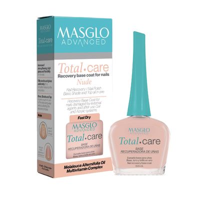 MASGLO Advanced Nail Recovery Base, Strengthening &amp; Thickening Treatment, Fast-Drying Total Care Formula, Tea Tree Oil Plant Proteins, Vitamin-Enriched Hydrating Base Coat, Nude Tone Color &amp; Shine
