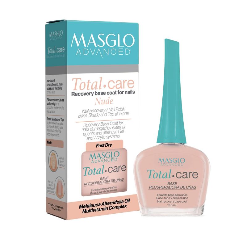 MASGLO Advanced Nail Recovery Base, Strengthening &amp; Thickening Treatment, Fast-Drying Total Care Formula, Tea Tree Oil Plant Proteins, Vitamin-Enriched Hydrating Base Coat, Nude Tone Color &amp; Shine
