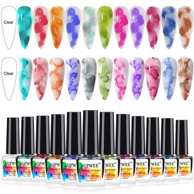SUPWEE Blooming Watercolor Ink Nail Polish Marble Nail Polish Flower Blossom Nails for Spreading Marble Effect Manicure 12 Colors 7ml(0.25fl oz)