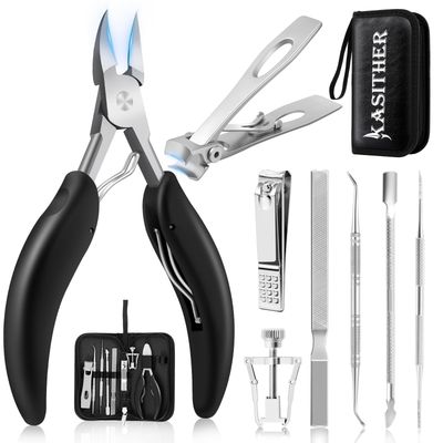 8 Set Ingrown Toenail Tools, Large Toe Nail Clippers for Thick Nails for Seniors Long Handle, Professional Podiatrist ingrown Toenail Clippers for Men, Heavy Duty Toenail Clippers for Thick Toenails