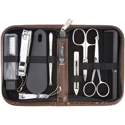 3 Swords Germany - brand quality 10 piece manicure pedicure grooming kit set for professional finger &amp; toe nail care tweezers file clipper fashion leather case in gift box, Made by 3 Swords (01610)