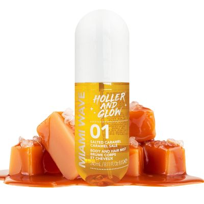 Holler and Glow Miami Wave Salted Caramel Body &amp; Hair Mist, Body Spray For Women, Hair Perfume, Fragrance, Sweet Coconut, Vanilla Scented, Warm &amp; Sweet Fragrance Notes, 8.11 Fl Oz